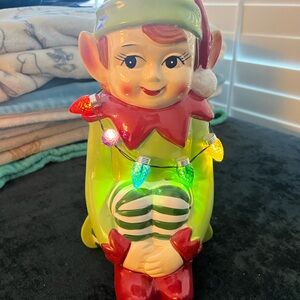 Festive Ceramic Elf Figurine with Lights